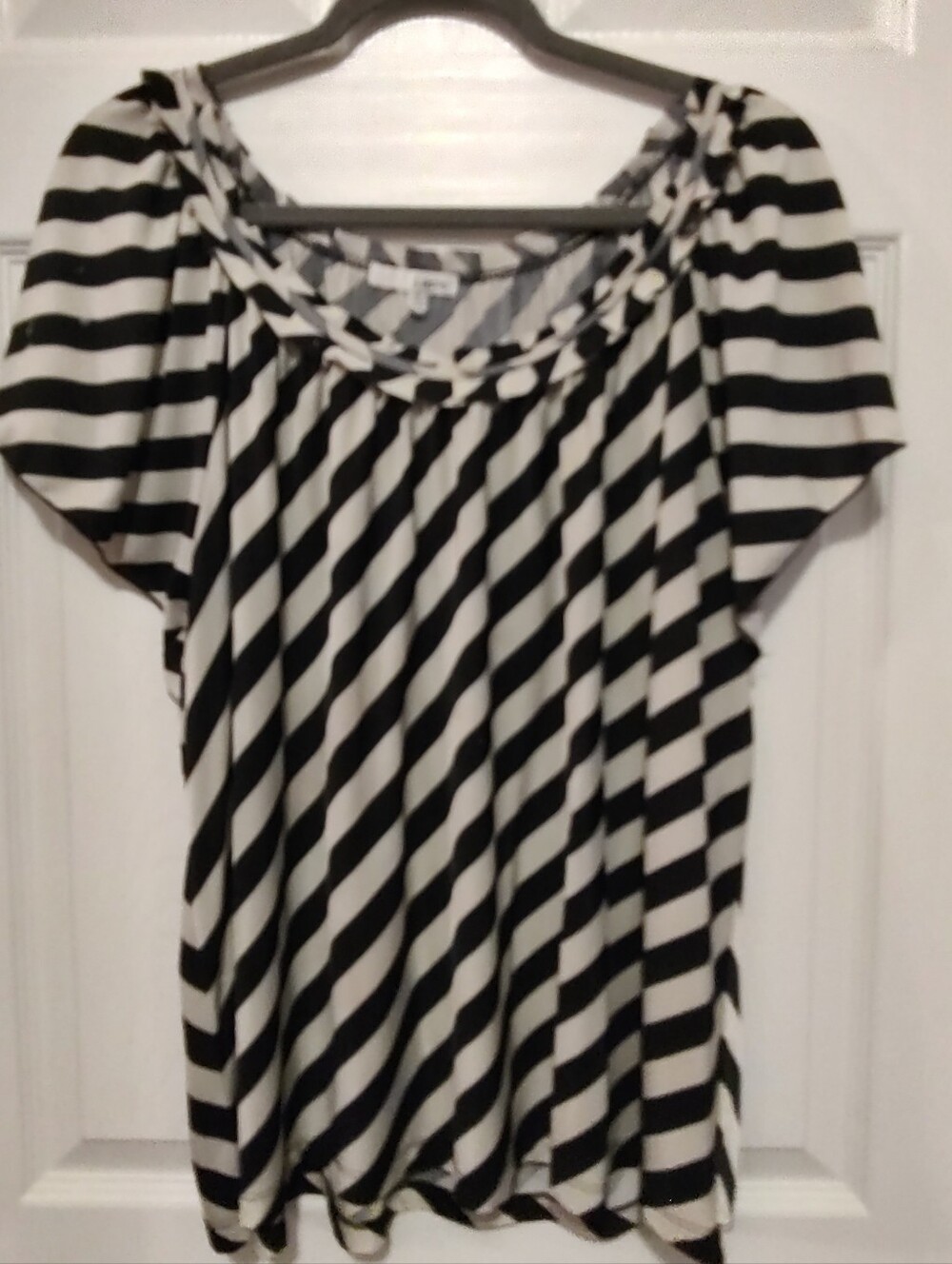 Lapis Black and White Striped Short Sleeve Top